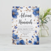 Einladung zur Hochzeit in Blau und Gold (Stehend Vorderseite)