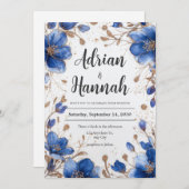 Einladung zur Hochzeit in Blau und Gold (Vorne/Hinten)