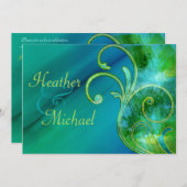 Einladung zur Hochzeit in Blau und Grün (Vorne/Hinten)