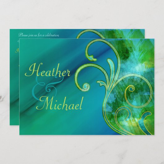 Einladung zur Hochzeit in Blau und Grün (Vorne/Hinten)