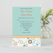 Einladung zur Hochzeit in Blau und Orange (Stehend Vorderseite)