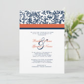 Einladung zur Hochzeit in Blau und Orange (Stehend Vorderseite)