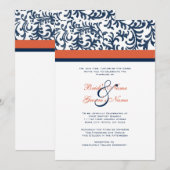 Einladung zur Hochzeit in Blau und Orange (Vorne/Hinten)