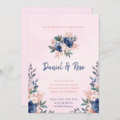 Einladung zur Hochzeit in Blau und Rosa (Vorne/Hinten)