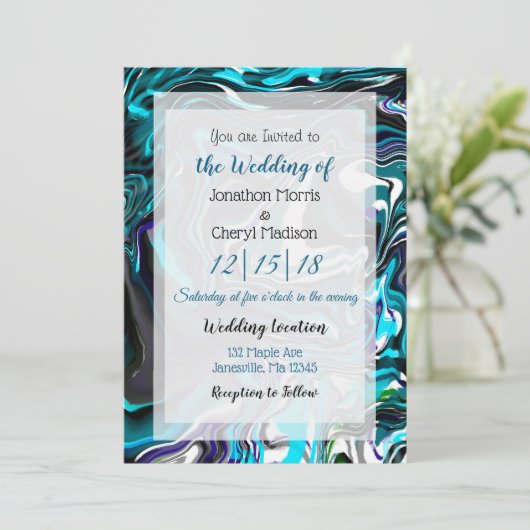 Einladung zur Hochzeit in Blau und Schwarz (Stehend Vorderseite)