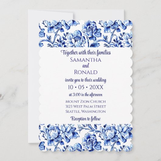 Einladung zur Hochzeit in Blau und Weiß (Vorderseite)