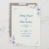 Einladung zur Hochzeit in Blauer Flora (Vorne/Hinten)