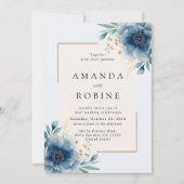 Einladung zur Hochzeit in Blauer Flora (Vorderseite)