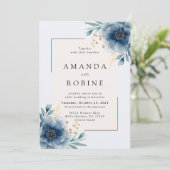 Einladung zur Hochzeit in Blauer Flora (Stehend Vorderseite)