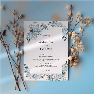 Einladung zur Hochzeit in Blauer Flora