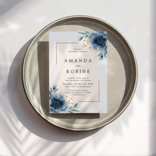 Einladung zur Hochzeit in Blauer Flora