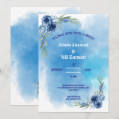 Einladung zur Hochzeit in Blauer Flora (Vorne/Hinten)