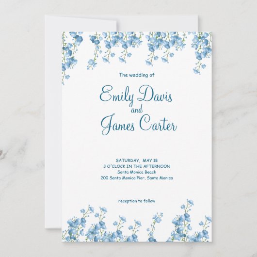 Einladung zur Hochzeit in Blauer Flora (Vorderseite)