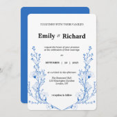 Einladung zur Hochzeit in Blauer Flora | Modernes (Vorne/Hinten)