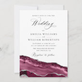 Einladung zur Hochzeit in Bordeaux und Silber (Vorderseite)