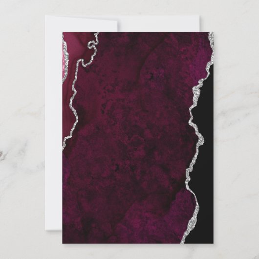 Einladung zur Hochzeit in Bordeaux und Silber (Rückseite)