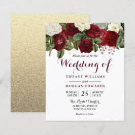 Einladung zur Hochzeit in Burgund Red & White Flor