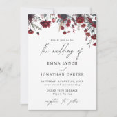 Einladung zur Hochzeit in Burgund Rote Flora (Vorderseite)