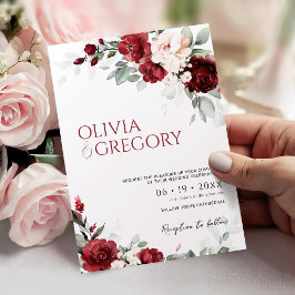 Einladung zur Hochzeit in Burgund und Rosa