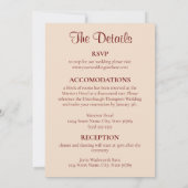 Einladung zur Hochzeit in Burgund und Rosa Fall (Rückseite)