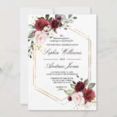 Einladung zur Hochzeit in Burgund und Rosa Rose (Vorderseite)