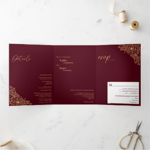 Einladung zur Hochzeit in Burgundy Gold Floral