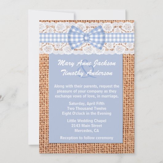 Einladung zur Hochzeit in Burlap & Gingham Country (Vorderseite)