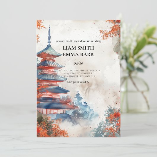 Einladung zur Hochzeit in der japanischen Landscha (Stehend Vorderseite)