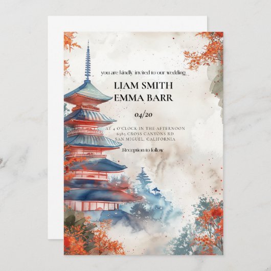 Einladung zur Hochzeit in der japanischen Landscha (Vorne/Hinten)