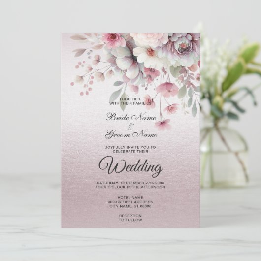 Einladung zur Hochzeit in einem modernen Rosa-Weiß (Stehend Vorderseite)