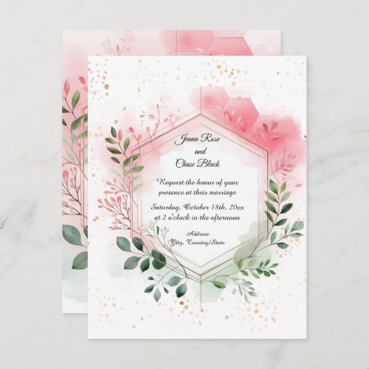 Einladung zur Hochzeit in Foliage Geometric Wreath (Vorne/Hinten)