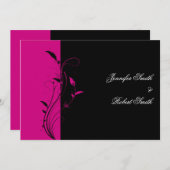 Einladung zur Hochzeit in Fuchsia und Schwarzflora (Vorne/Hinten)
