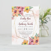 Einladung zur Hochzeit in Gelb, Orange und Rosa (Stehend Vorderseite)