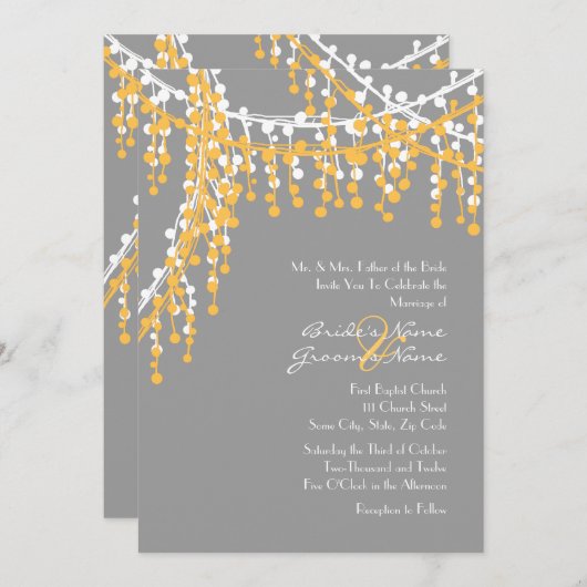 Einladung zur Hochzeit in Gelb und Grau (Vorne/Hinten)