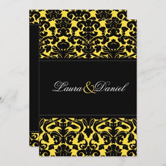 Einladung zur Hochzeit in Gelb und Schwarz (Vorne/Hinten)