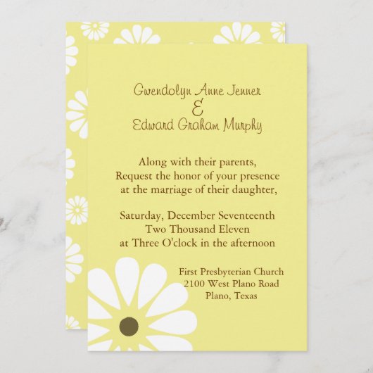 Einladung zur Hochzeit in Gelb und Weiß (Vorne/Hinten)
