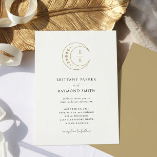Einladung zur Hochzeit in Gold Monogram Celestial