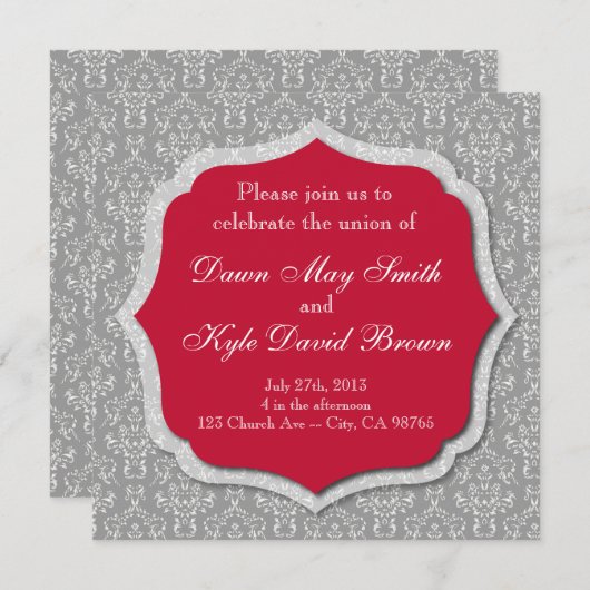 Einladung zur Hochzeit in Grau und Rot (Vorne/Hinten)