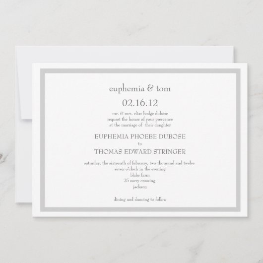 Einladung zur Hochzeit in Grau und Weiß (Vorderseite)