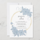 Einladung zur Hochzeit in hellblau und goldblütig (Vorderseite)