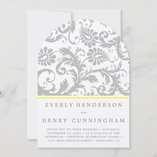 Einladung zur Hochzeit in Hellgrau und Gelb (Vorderseite)