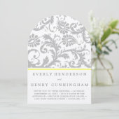 Einladung zur Hochzeit in Hellgrau und Gelb (Stehend Vorderseite)