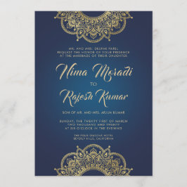 Einladung zur Hochzeit in Indien, Blau, Gold, Mand