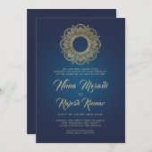 Einladung zur Hochzeit in Indien, Blau, Gold, Mand (Vorne/Hinten)