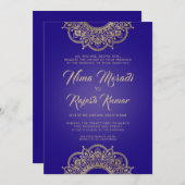 Einladung zur Hochzeit in Indien, Lila, Gold, Mand (Vorne/Hinten)