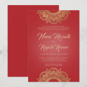 Einladung zur Hochzeit in Indien, Rot, Gold, Manda (Vorne/Hinten)