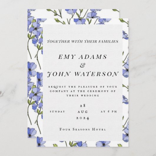 Einladung zur Hochzeit in lila Blau (Vorne/Hinten)