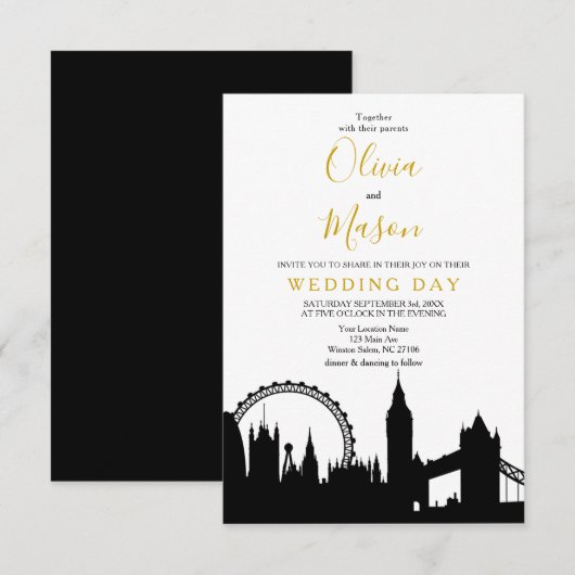 Einladung zur Hochzeit in London Skyline Cityscape (Vorne/Hinten)