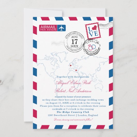 Einladung zur Hochzeit in London und Santorini (Vorderseite)