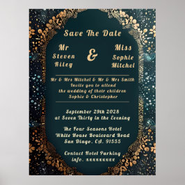 Einladung zur Hochzeit in Luxury Black and Gold Fl Poster
